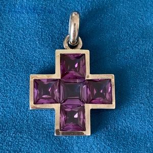 Steeling Silver Amethyst Encrusted Cross